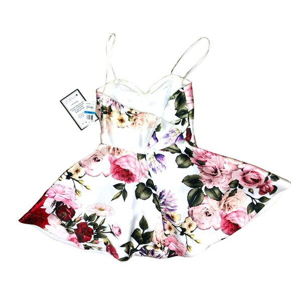 NWT WHITE FLORAL SLEEVELESS SKATER DRESS SZ 9/10 B DARLIN SHORT PARTY WOMENS - Picture 4 of 5